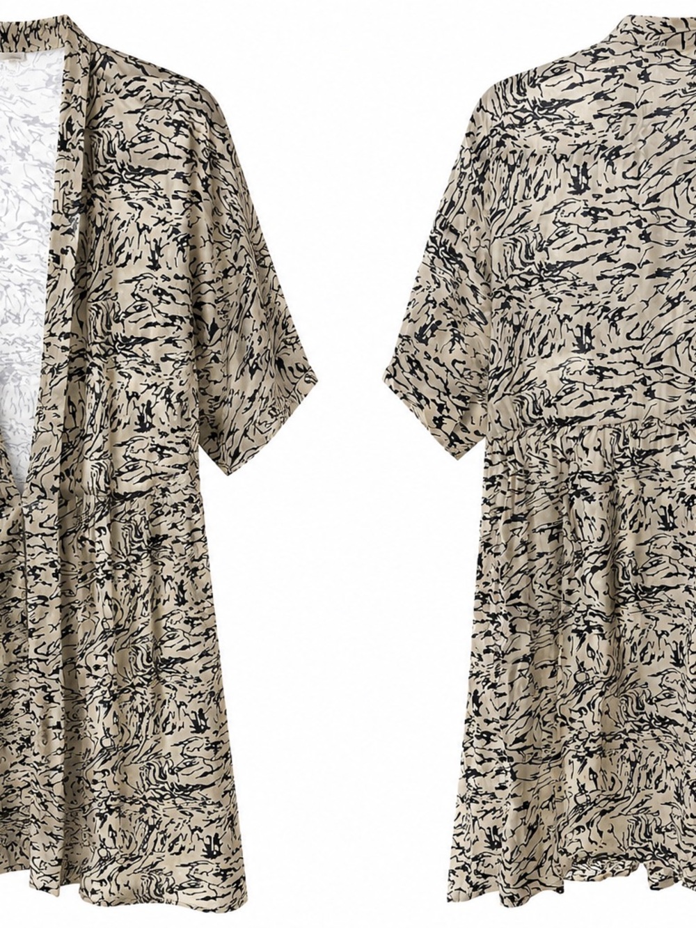 Noisy May Medium Abstract Print Babydoll Dress/Tunic  Black & Cream